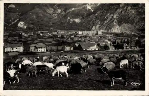 Ak Modane Savoie, Gesamtansicht, Schafe und Ziegen