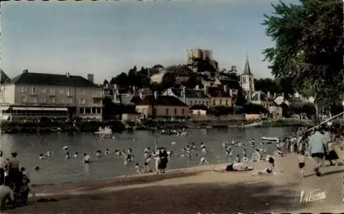 Ak Montrichard Loir et Cher, Strand, le donjon, Kirche