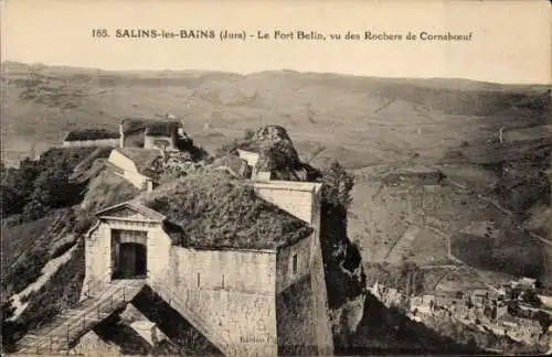 Ak Salins les Bains Jura, Le Fort Belin, vu des Rochers de Cornaboeuf