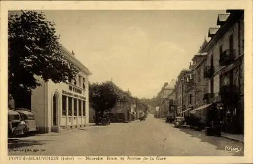 Ak Font de Beauvoisin Isère, Nouvelle Poste, Avenue de la Gare