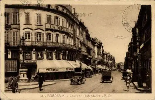 Ak Bordeaux Gironde, Cours de l'Intendance, Geschäfte, Tunmer, Autos