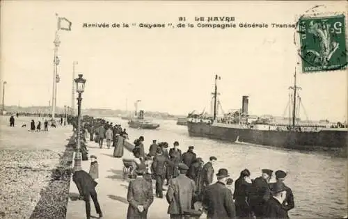 Ak Le Havre Seine Maritime, Arrivee de la Guyane, de la Compagnie Generale Transatlantique