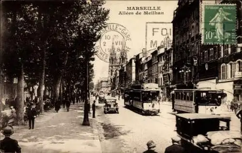 Ak Marseille Bouches du Rhône, Allee de Meilhan, Straßenbahnen