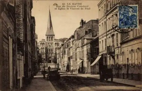 Ak Le Havre Seine Maritime, Rue du Docteur Cousture, Eglise Saint Vincent de Paul