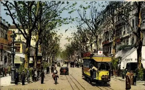 Ak Nice Nizza Alpes Maritimes, Avenue de la Gare, Straßenbahn