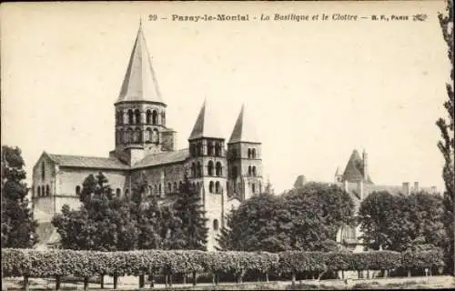 Ak Paray le Monial Saône et Loire, La Basilique et le Clotire