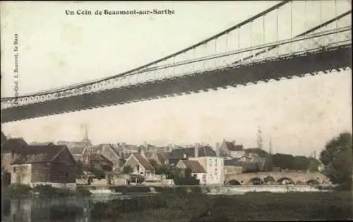 Ak Beaumont sur Sarthe, Panorama, Brücke