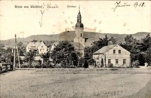 Ak Walddorf Kottmar in der Oberlausitz, Teilansicht, Kirche, Wohnhäuser