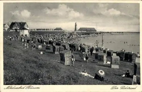 Ak Nordseebad Büsum, Südstrand, Leuchtturm, Strandkörbe