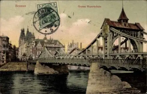 Ak Hansestadt Bremen, Große Weserbrücke