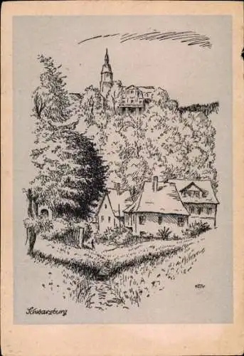 Ak Schwarzburg in Thüringen, Teilansicht, Kirche