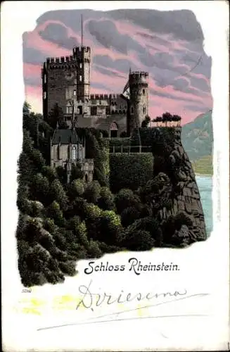 Litho Trechtingshausen am Rhein, Burg Rheinstein, Schloss