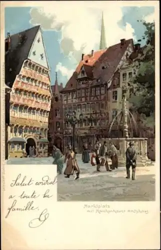 Künstler Ak Hammel, Otto, Hildesheim in Niedersachsen, Marktplatz, Knochenhauer Amtshaus