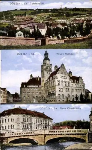 Ak Döbeln in Sachsen, Totalansicht, Neues Rathaus, Neue Oberbrücke