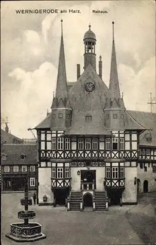 Ak Wernigerode im Harz, Rathaus, Brunnen