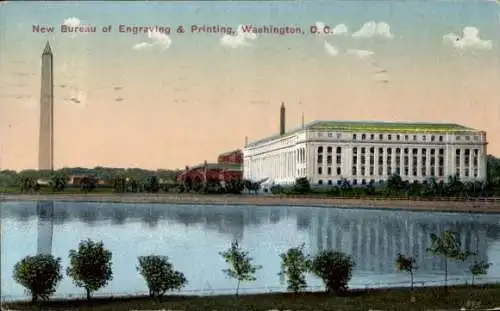 Ak Washington D.C., New Bureau of Engraving & Printing, Obelisk