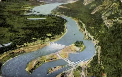 Ak Oregon USA, Bonneville Dam Blick nach Osten, Bridge of the Gods, Columbia River