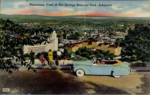 Ak Arkansas USA, Panoramablick auf den Hot Springs Nationalpark, Cabrio