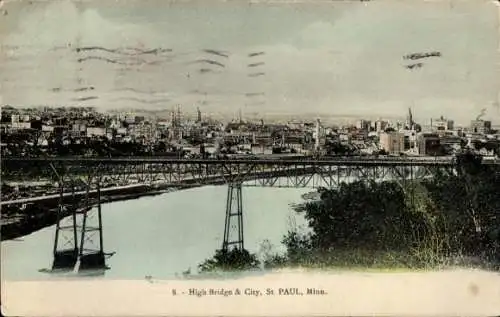 Ak Saint Paul Minnesota USA, hohe Brücke und Stadt