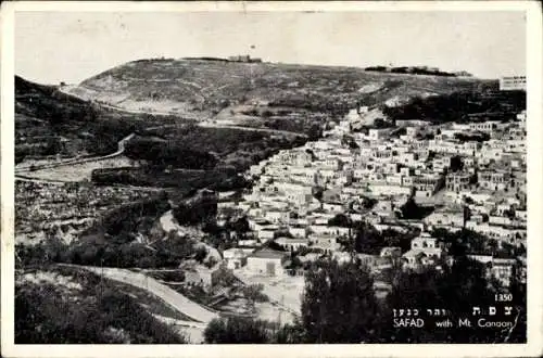 Ak Safad Safed Israel, Gesamtansicht mit Berg Kanaan