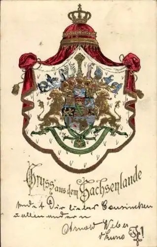 Präge Wappen Ak Sachsenland, Löwen