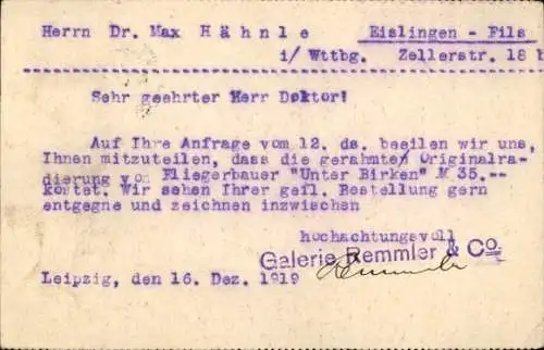 Ak Leipzig in Sachsen, Galeries Remmler & Co., Tröndlingring 3