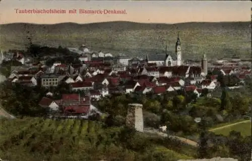 Ak Tauberbischofsheim in Baden, Panorama mit Bismarckdenkmal