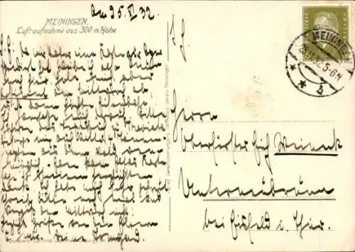 Ak Meiningen in Thüringen, Fliegeraufnahme der Stadt