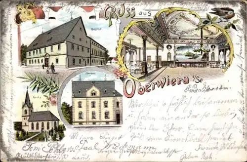Litho Oberwiera in Sachsen, Pfarrhaus, Kirche, Gasthof, Innenansicht