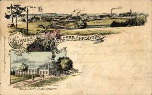 Litho Großröhrsdorf in Sachsen, Gesamtansicht, Etablissement Feldschlösschen