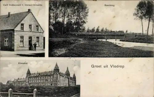 Ak Vlodrop Limburg Niederlande, Café-Restaurant Gerard Schmitz, Kloster, Roerbrücke