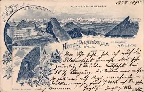 Vorläufer Litho Kriens Kanton Luzern, Bellevue, Hotel Pilatus-Kulm, Eselwand