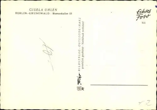 Ak Schauspielerin Gisela Uhlen, Portrait, Autogramm