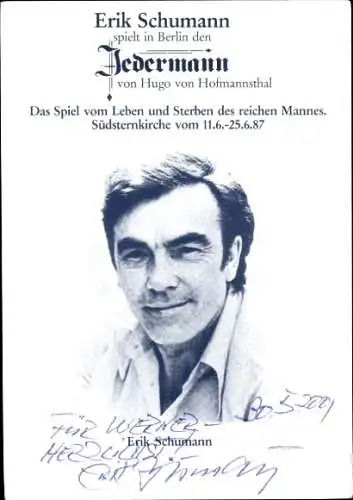 Ak Schauspieler Erik Schuman, Portrait, Jedermann Schauspiel, Autogramm