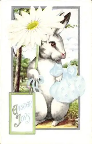 Präge Ak Glückwunsch Ostern, Hase mit Bündel und Blume