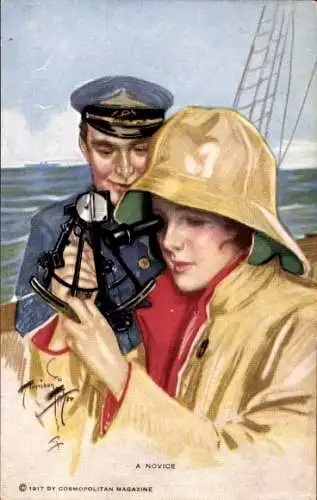 Künstler Ak Fisher, Harrison, Frau mit Sextant, Kapitän