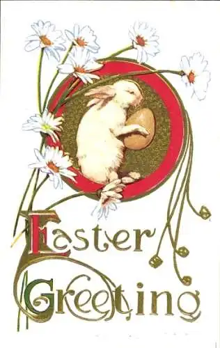 Präge Litho Glückwunsch Ostern, Hase mit Ei
