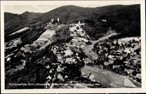 Ak Waldmatt Bühl in Baden Schwarzwald, Fliegeraufnahme, Burg Windeck