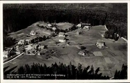 Ak Zwieselberg Alpirsbach im Schwarzwald, Fliegeraufnahme, Hotel, Pension Hirsch-Post