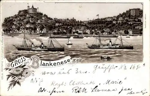 Litho Hamburg Altona Blankenese, Gesamtansicht, Dampfer