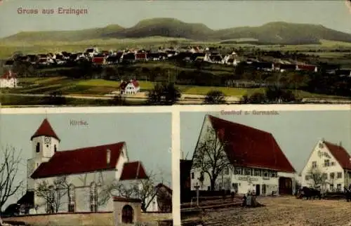 Ak Erzingen Balingen in Württemberg, Panorama, Kirche, Gasthof z. Germania