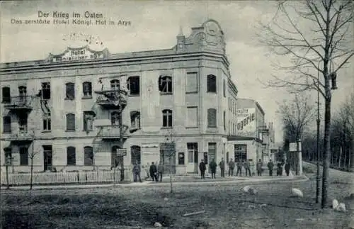 Ak Orzysz Arys Ostpreußen, Das zerstörte Hotel Königl. Hof, 1. WK