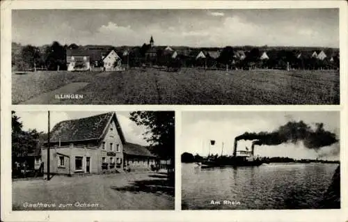 Ak Illingen in Württemberg, Gesamtansicht, Gasthaus zum Ochsen, Rheindampfer