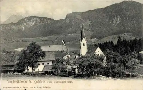 Ak Vorderthiersee Thiersee Tirol, Blick vom Passionstheater, Gasthof zum Seewirt