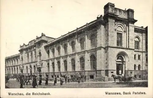 Ak Warszawa Warschau Polen, Bank Panstwa, Straßenpartie an der Reichsbank