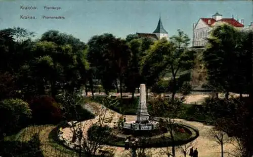 Ak Kraków Krakau Polen, Plantacye, Promenaden, Denkmal