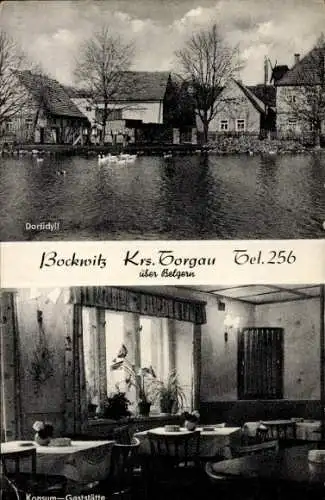 Ak Bockwitz Belgern Schildau in Nordsachsen, Dorfidyll, Konsum Gaststätte