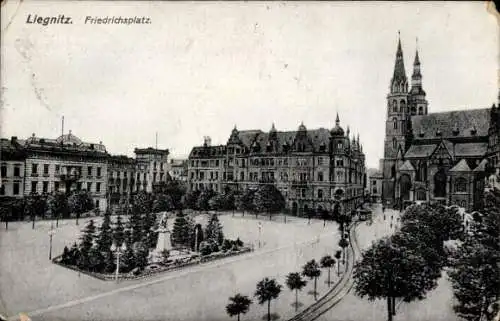 Ak Legnica Liegnitz Schlesien, Friedrichplatz, Denkmal