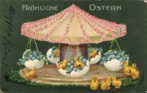 Präge Ak Glückwunsch Ostern, Karussell, Küken