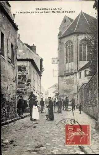 Ak Villeneuve le Roi Val de Marne, La Montee de la Rue Saint Martin, L'Eglise